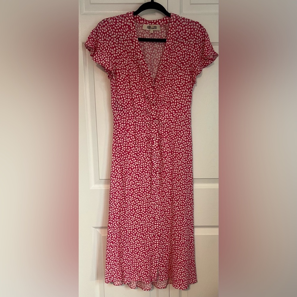 Diane von Furstenberg Pink Button Down Cinched Midi Dress